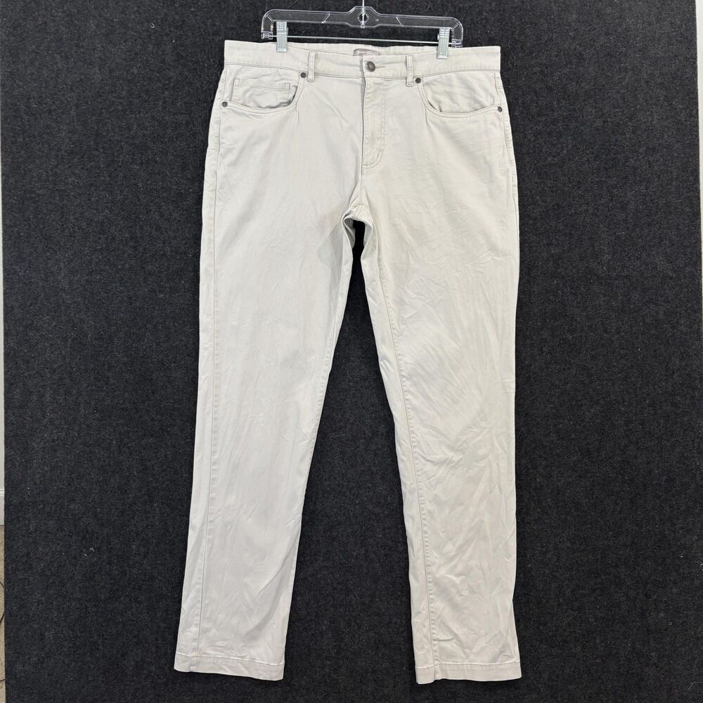 Hickey Freeman Pants Men's 36x34 Beige Stretch Chino 5-Pocket Straight Golf